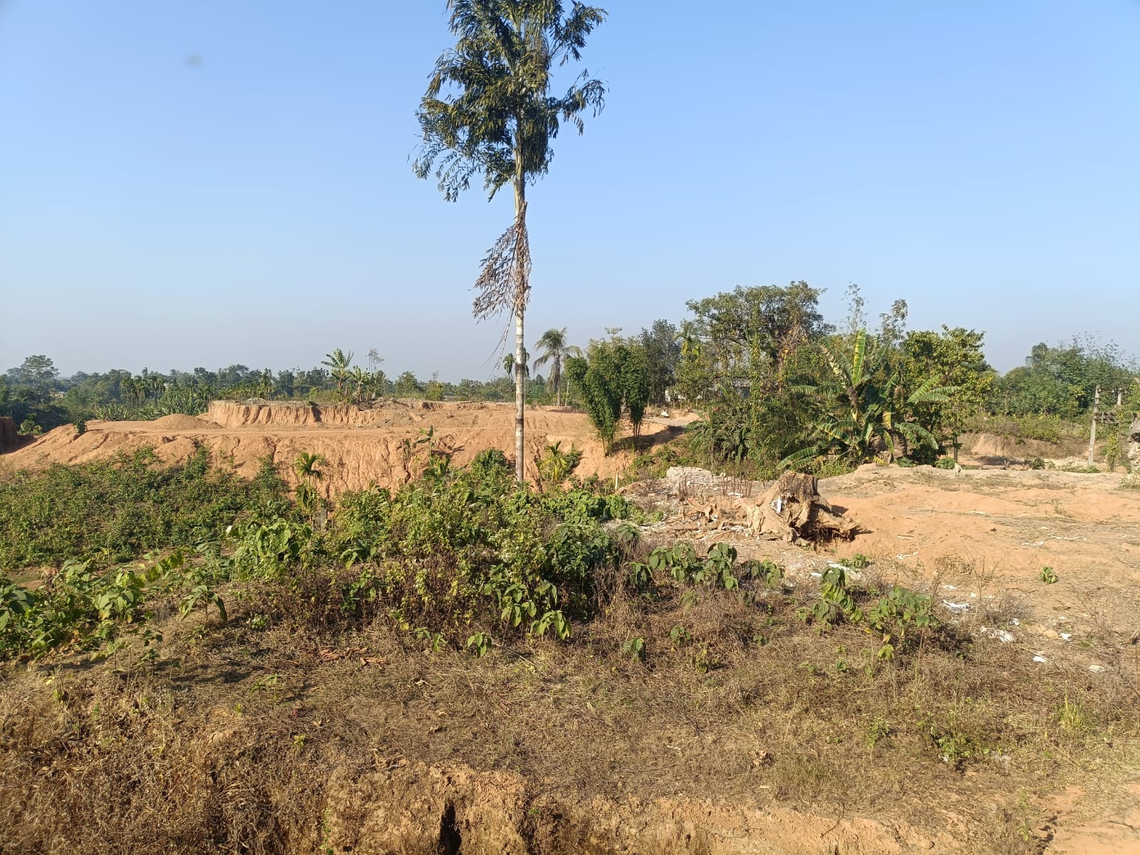 Wide view of excavated land where a community was demolished